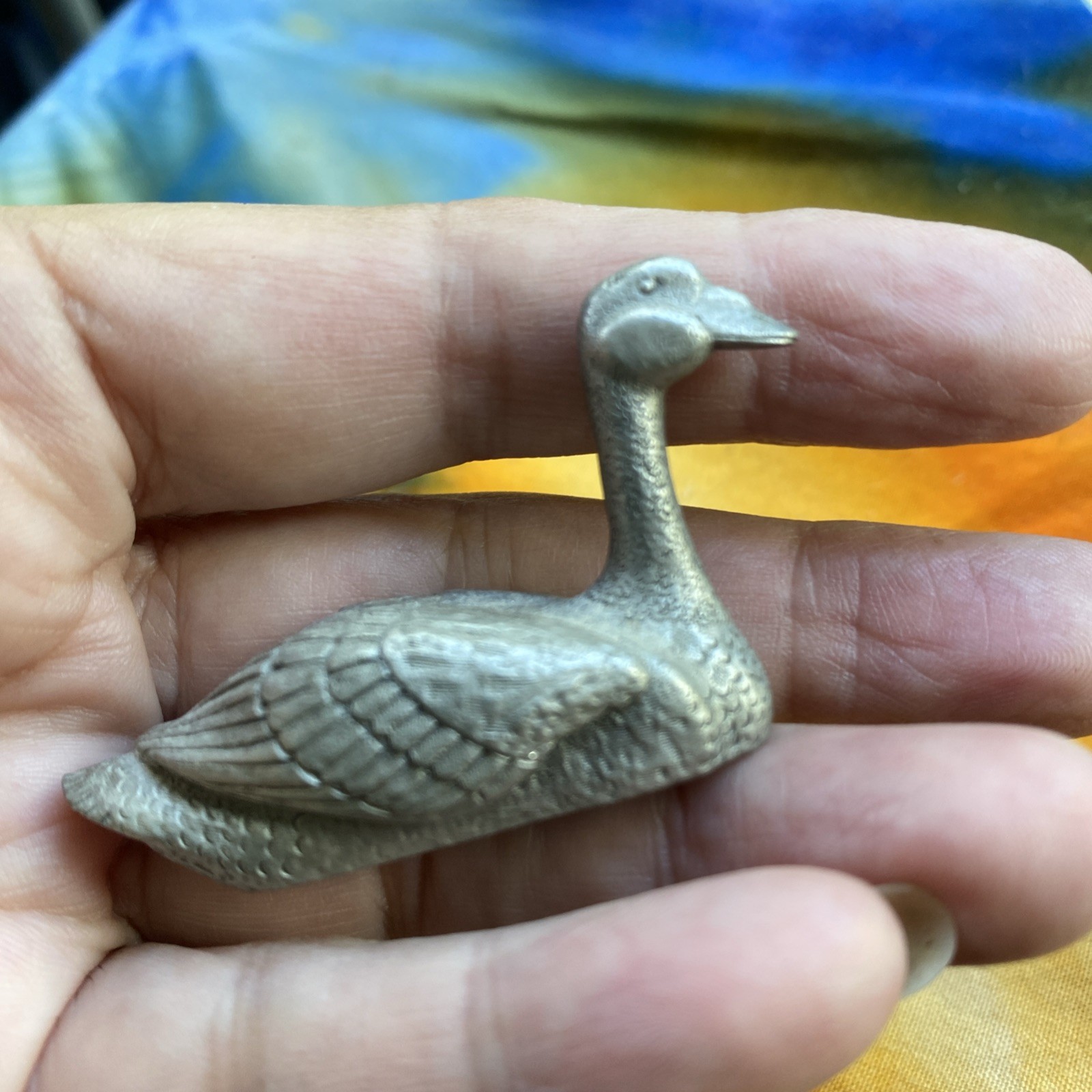 Vintage Fine Pewter Swimming Duck Goose Swan Heavy