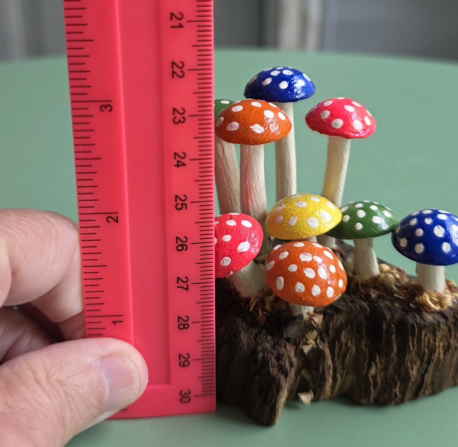 Mushroom Garden Wooden Miniature Decoration – 3″ Long – Hand Carved & Painted