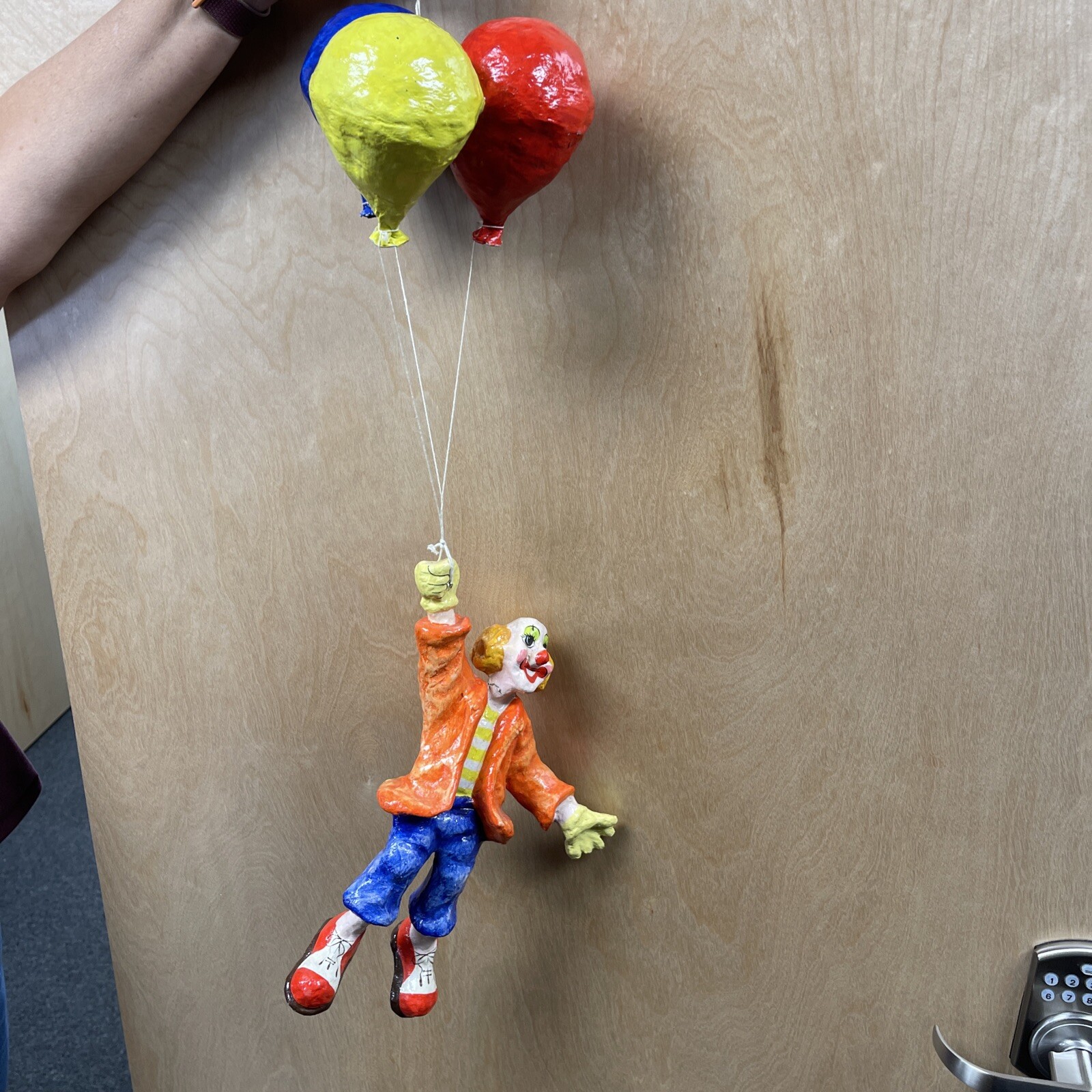 Vintage Hanging Paper Mache (13″) Clown 3 Balloons (5″) / Approx 24″ **READ**