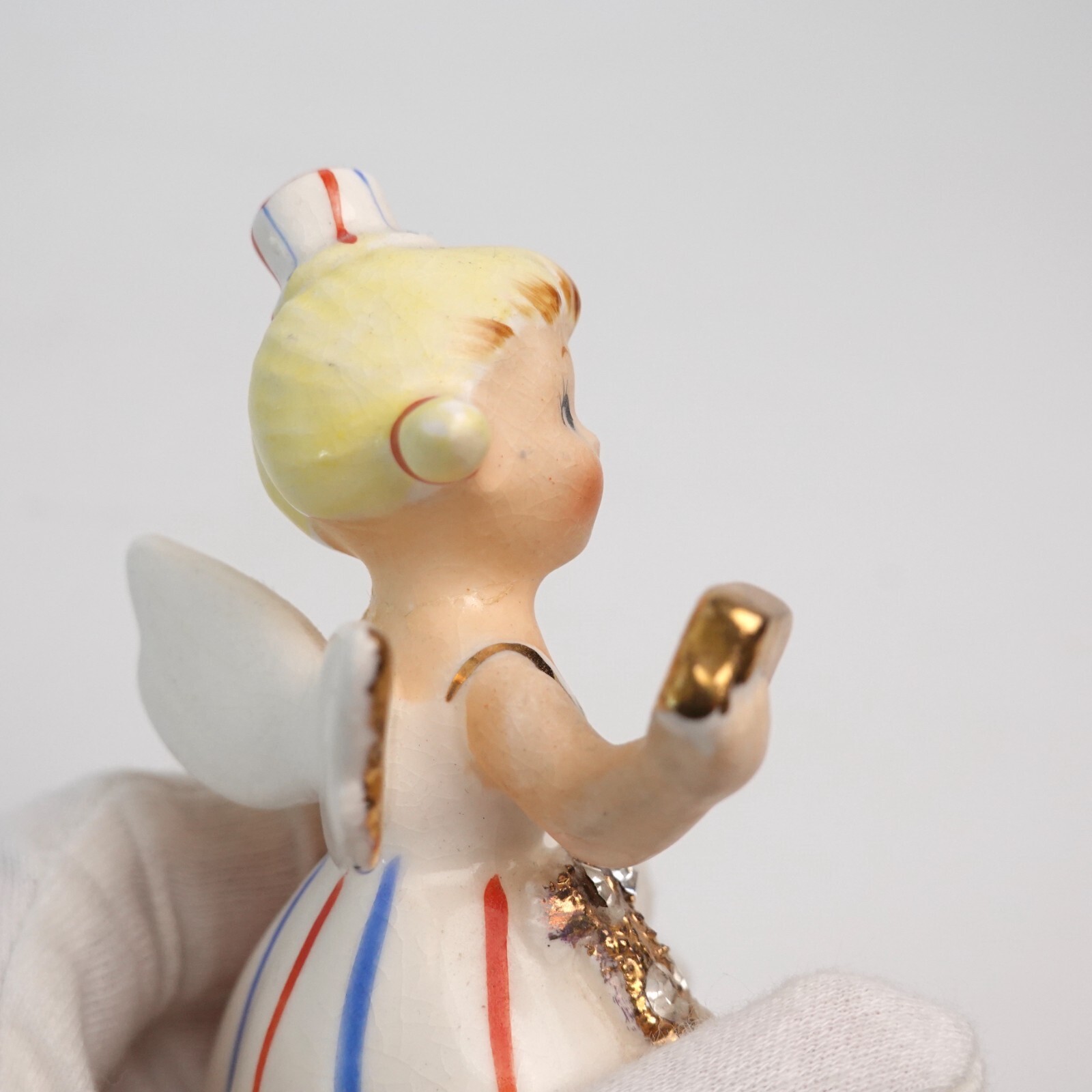Lefton RARE SMALL SIZE 1957 July Angel with Red White Blue Firecracker READ 3.5″