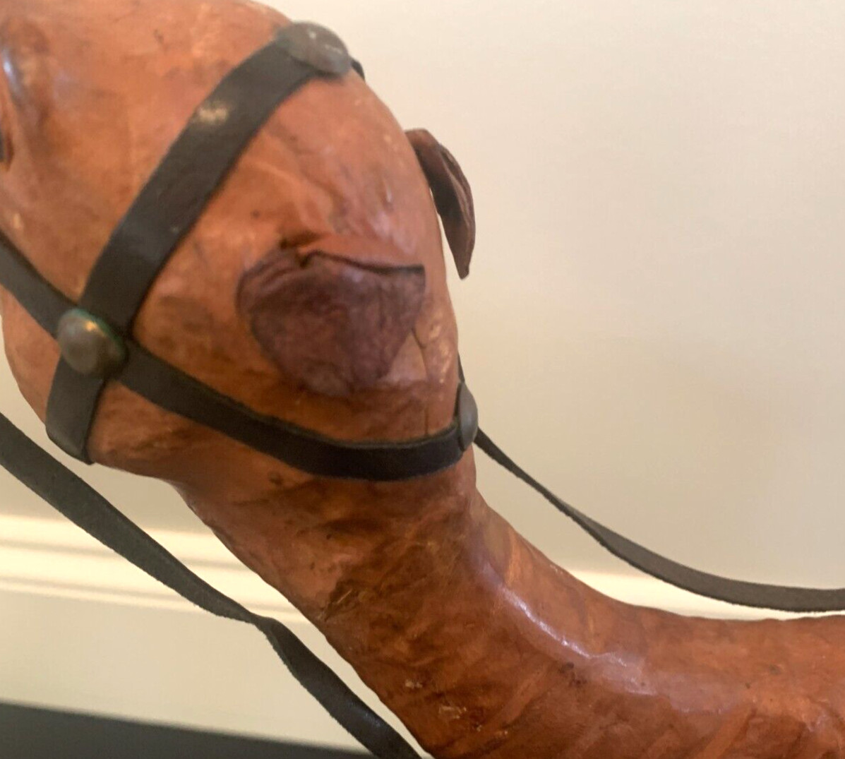 Vintage Leather Wrapped Large Camel 21′ W X 17″ Tall with glass eyes
