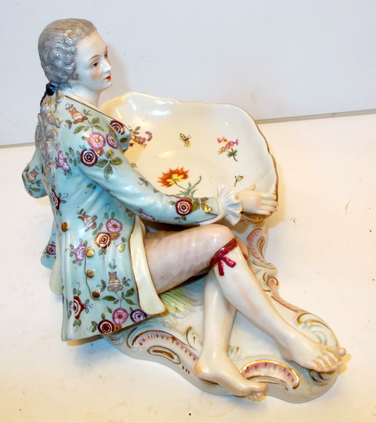 Antique CERAMIC FIGURE Sevres Meissen Style 18C Noble Tray Florals