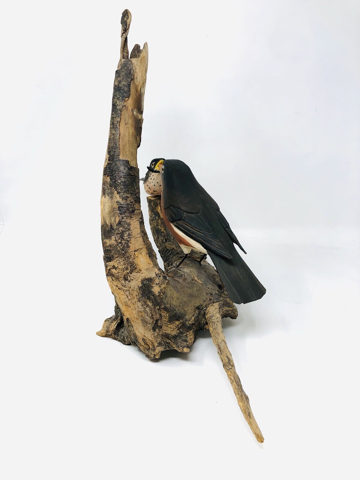Vtg Hand Carved Birds Driftwood Sculpture Painted Art Nature BT23