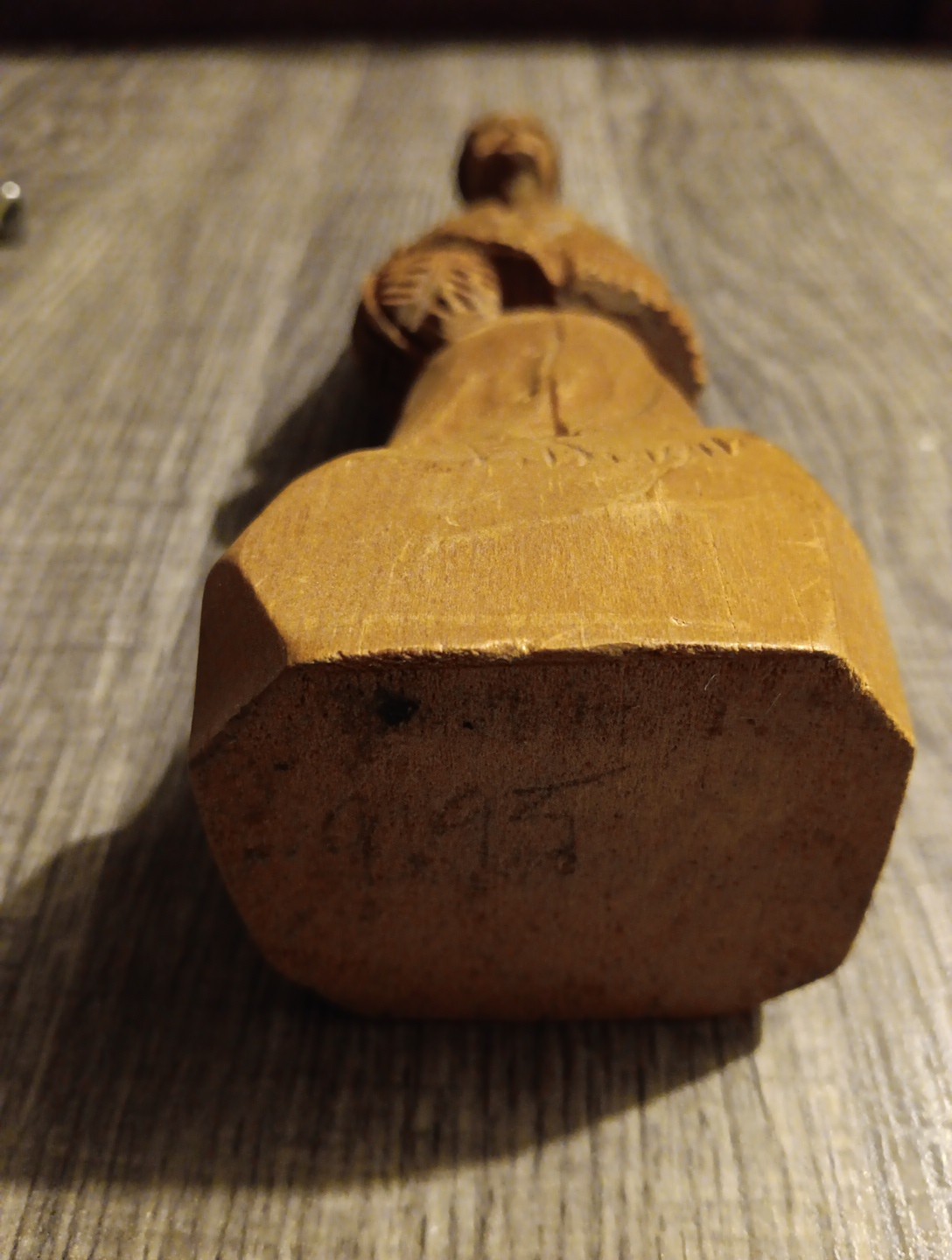 Folk Art Sculpture Signed Hand Carved Wood Figure Wooden Elderly Person Craft