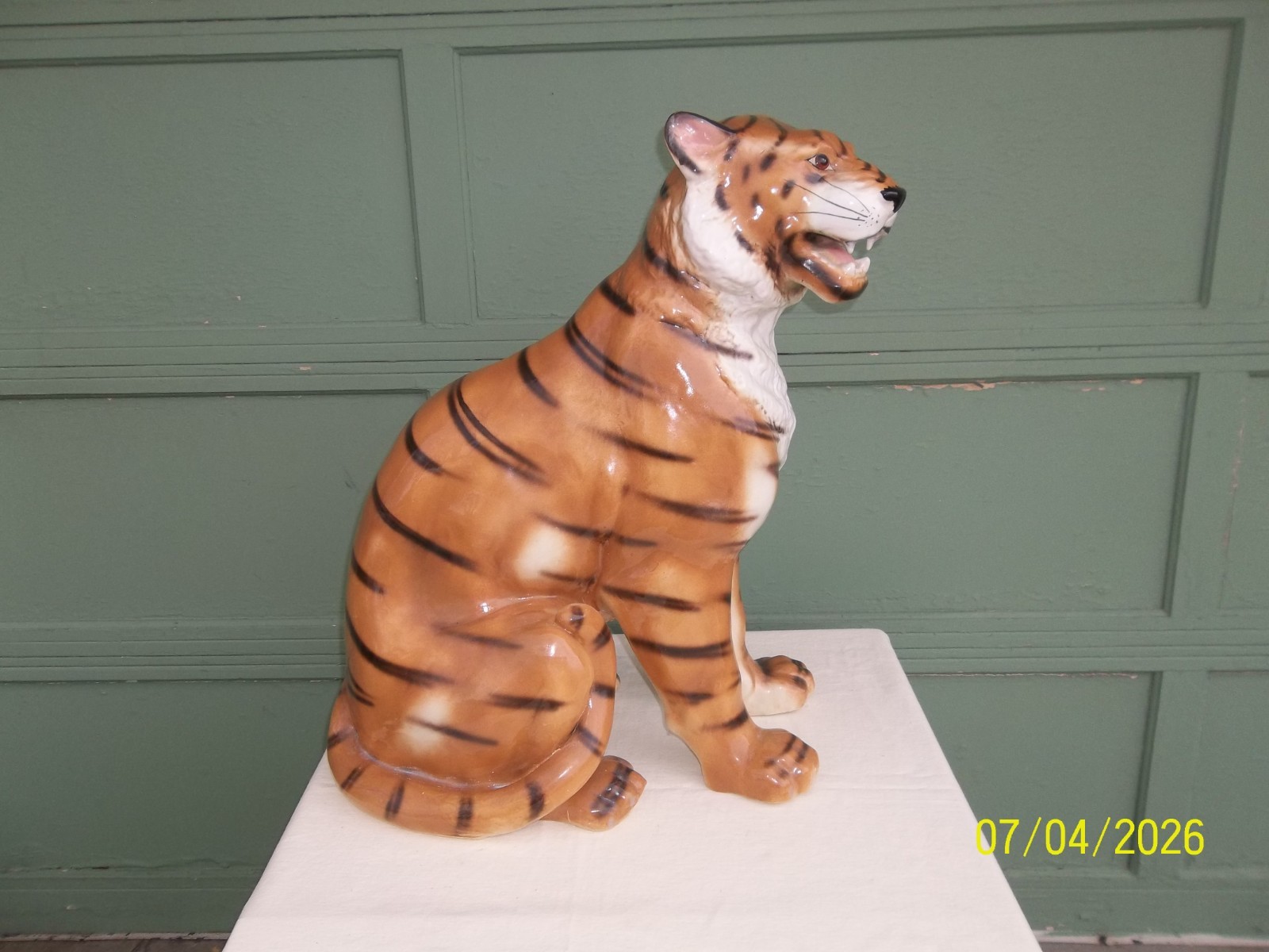 STUNNING LARGE VINTAGE CERAMIC TIGER STATUE 28 3/4″ TALL