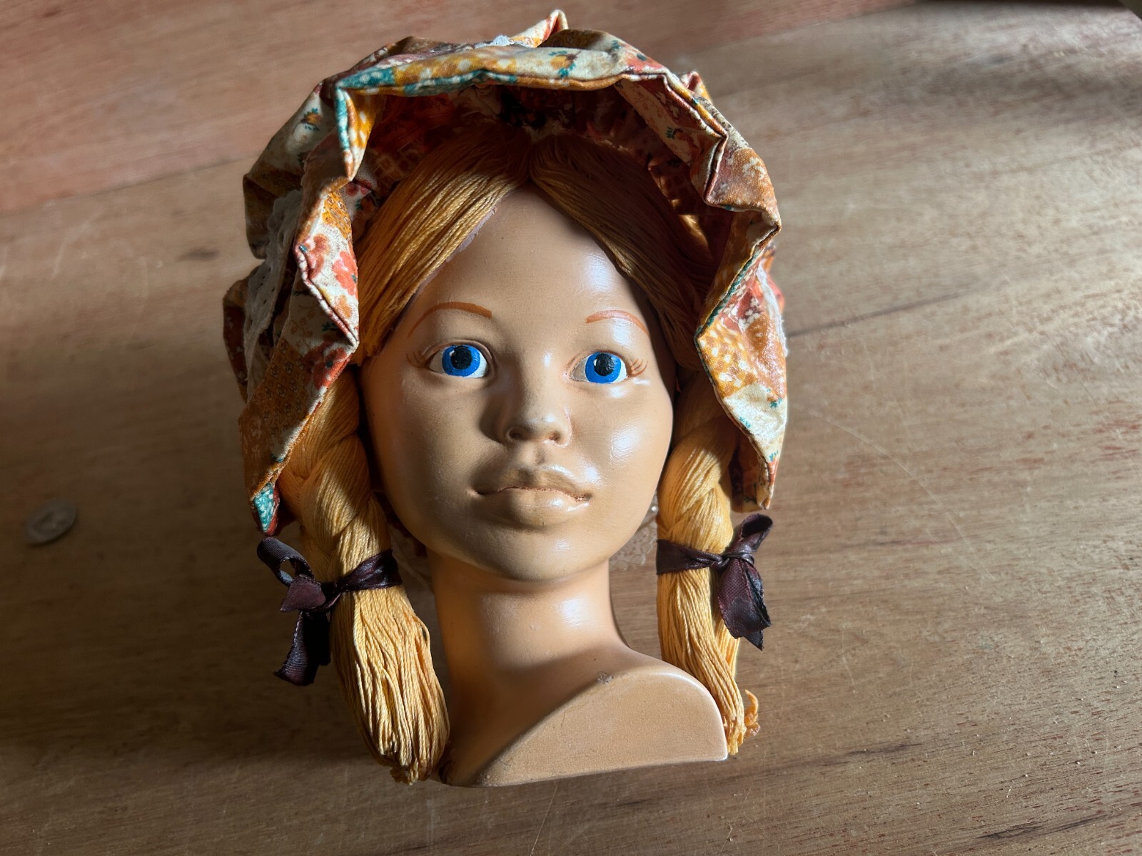 Farm Girl Bust Head Figurine Statue Figure Peasant Hillbilly Pig Tails Vtg LN