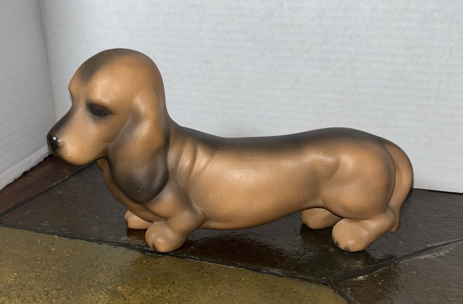 Basset Bloodhound Dog Figurine Vintage Ceramic Brown Matte 11” Stamped “B6”