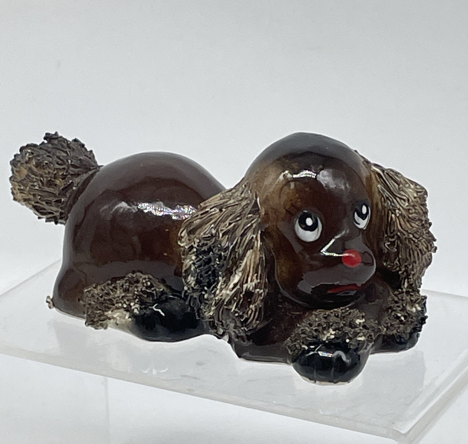 Vintage Japan Anthropomorphic Spaghetti Puppy Dog Ceramic Figurine 4” Spaniel