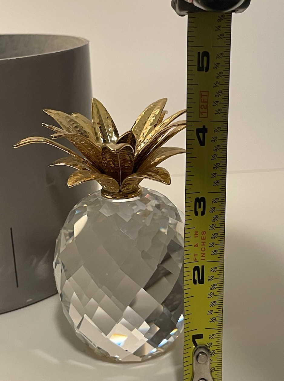 Swarovski LARGE 4″ Crystal 3-Footed Pineapple with Gold Leaves in Original Box