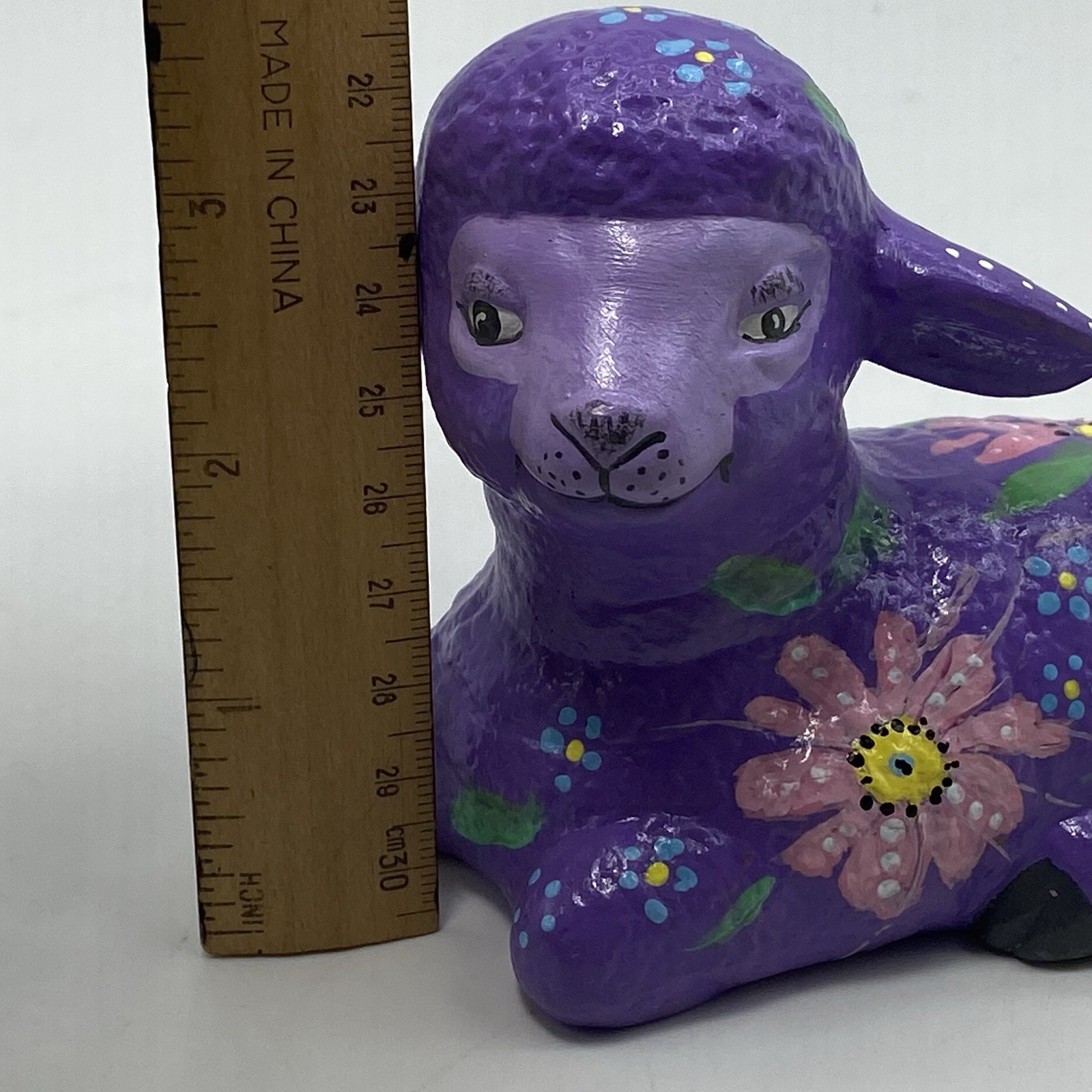 Folk Art Hand Painted Lamb Ceramic Anthropomorphic Figurine Shelf Sitter 5”