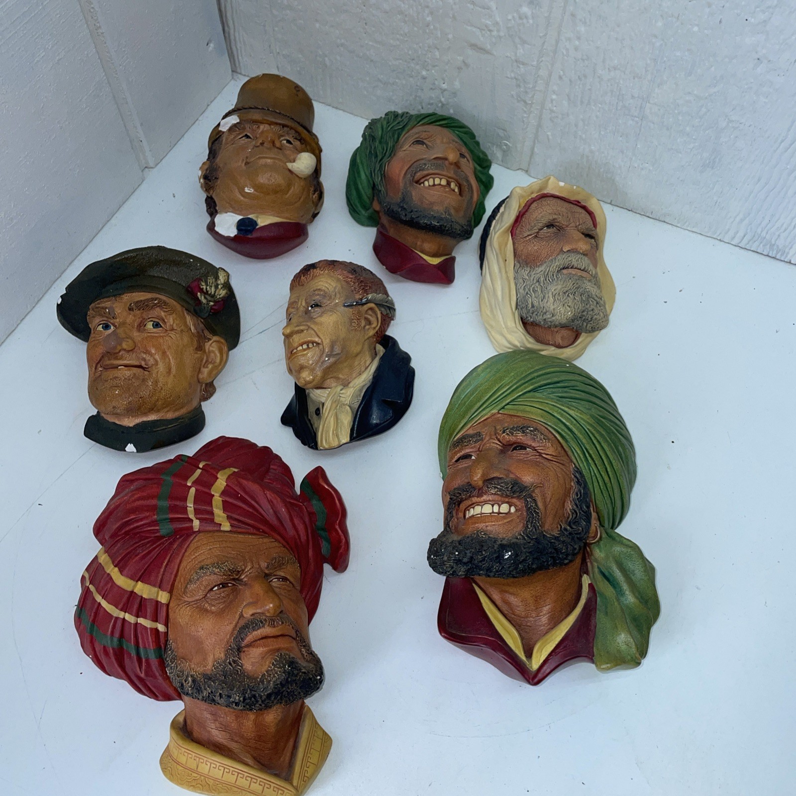 Vintage Bossons England Chalkware Heads~Bundle Lot Of 7, 1960’s~Wall Hangers
