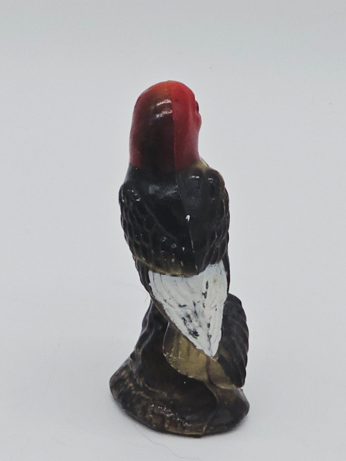 Vintage Red Headed Woodpecker Figurine Hard Plastic 2.5 inch Mid Century Bird