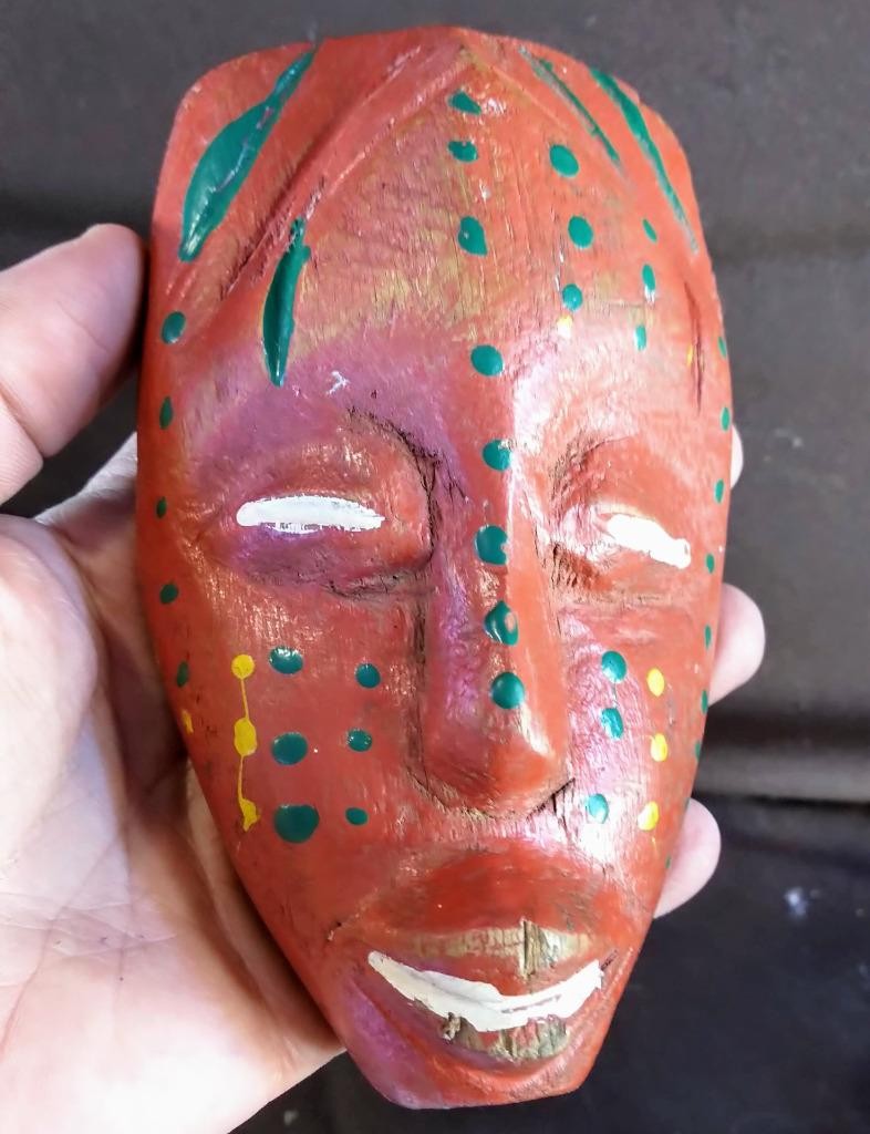 Vintage Carved Wood Painted Tribal Art Ethnic Carving Face Wooden Folk Art