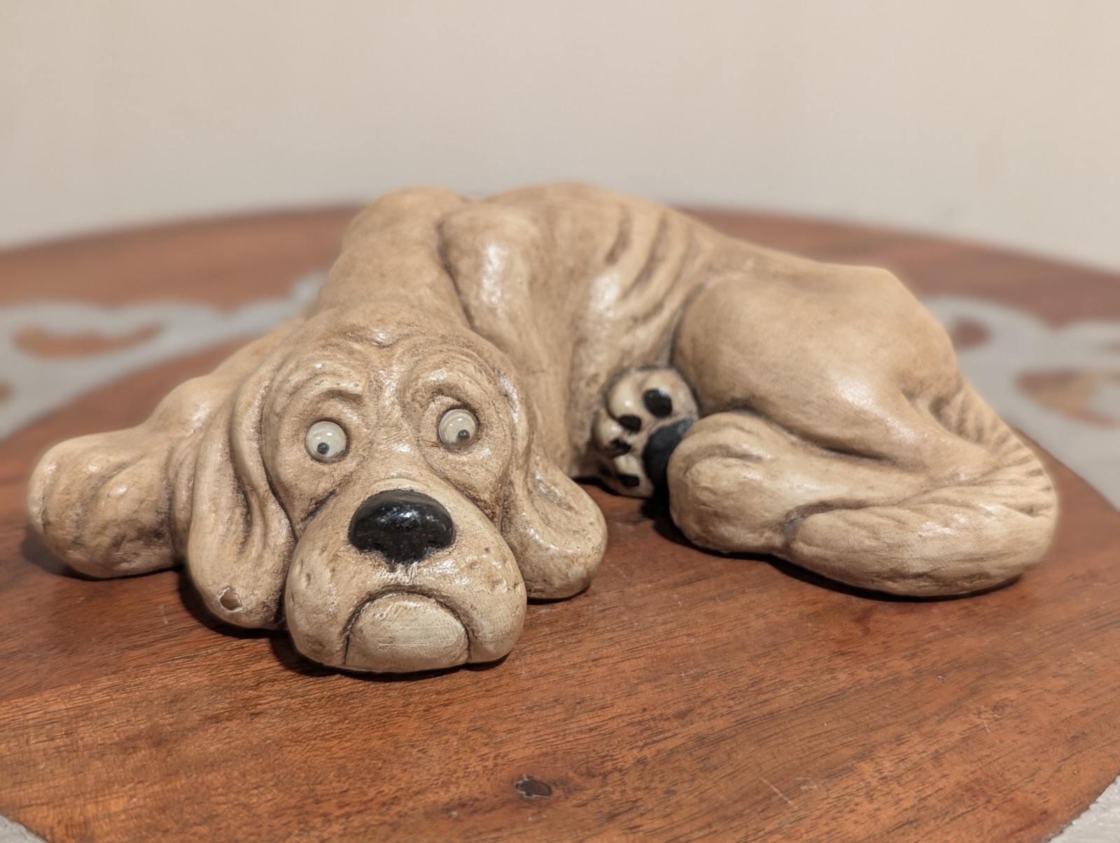 Vintage Plaster Or Chalkware Sad Hound Dog With Googly Eyes