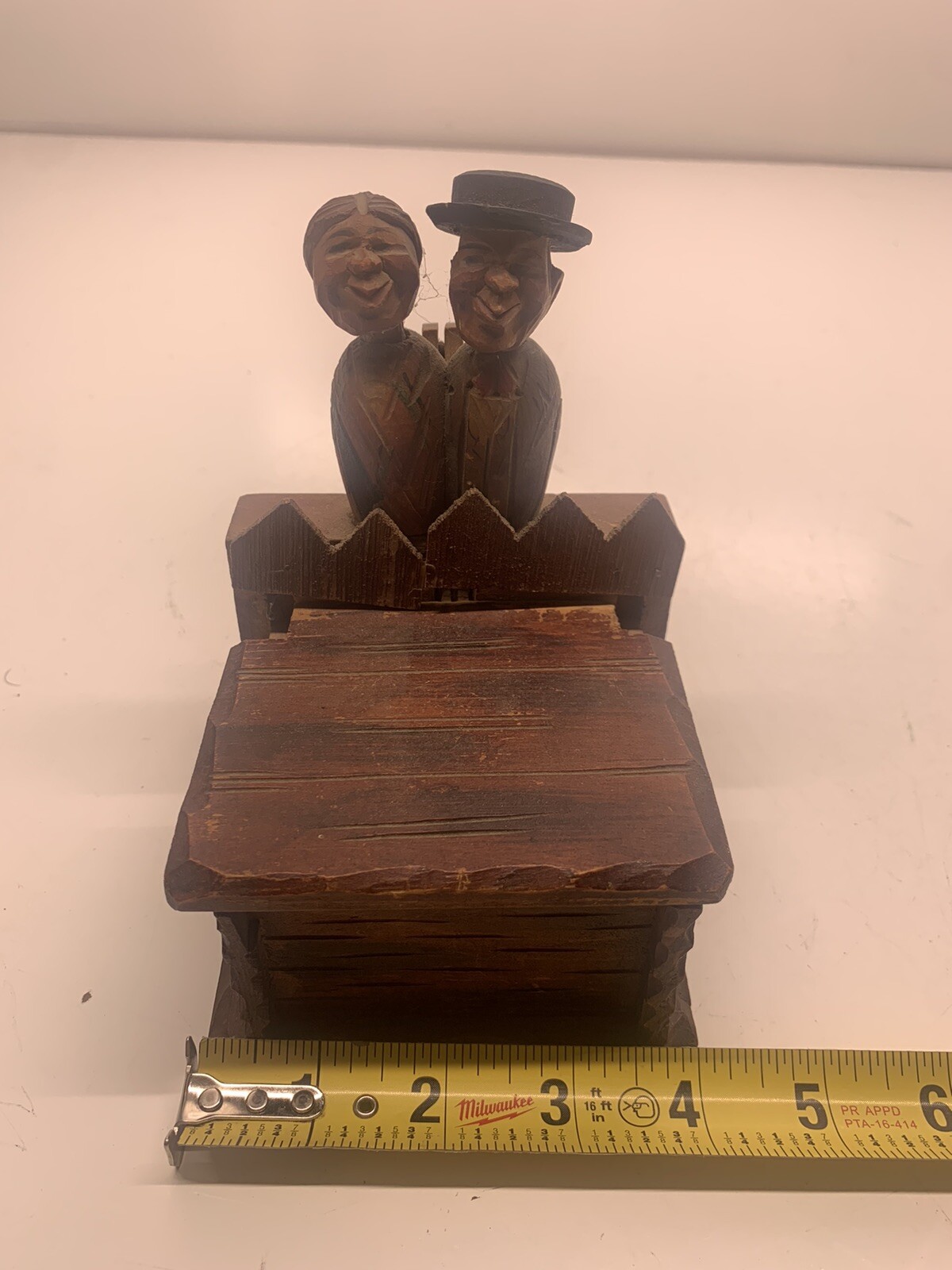 Vintage Anri Man Woman Wooden Figures Box Old Carved Art Carving