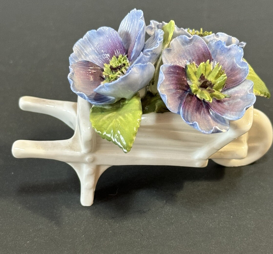 Vintage Heathcote Hall Fine China Blue Flower Wheelbarrow England