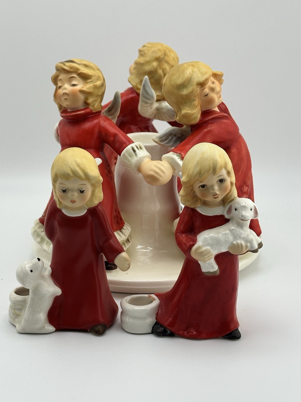 Lot Of 3 Vintage 1971 Goebel Trio Red Robe Angle Ring Candle Holder Centerpiece
