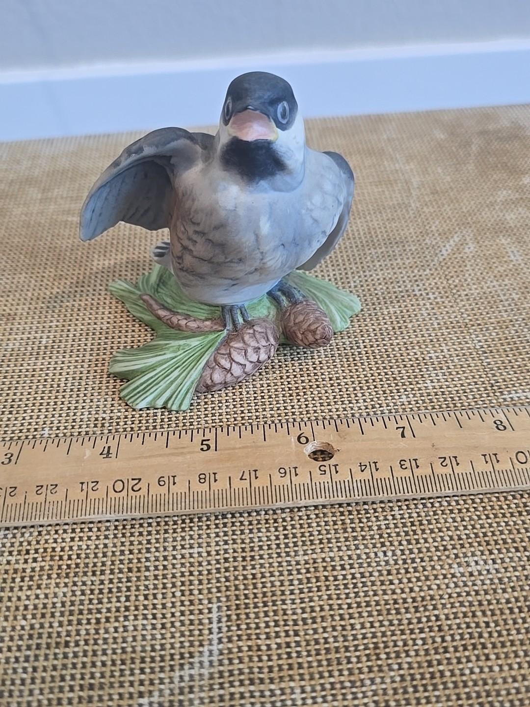 Vintage Boehm Baby Chickadee Bird Figurine Made In USA #461 Pinecones