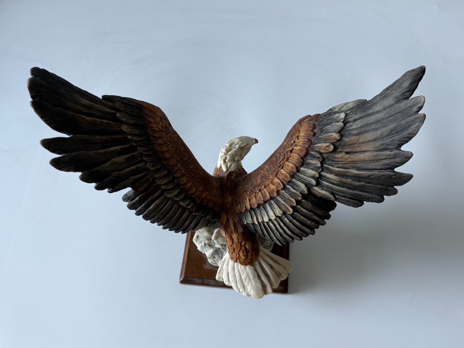 G. Armani Capodimonte Signed Eagle Landing On A Rock Statue w/ Wood Base