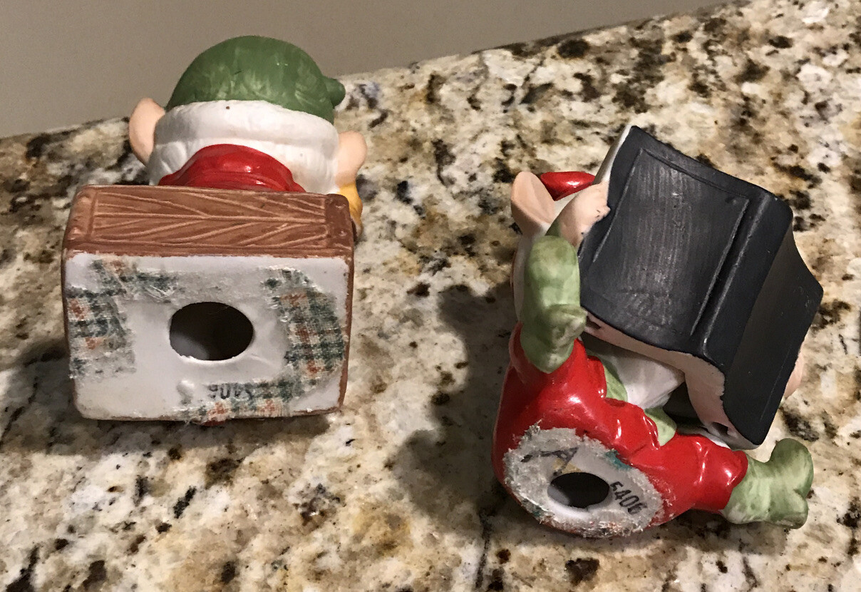 Vintage HOMCO Set Of 2 Holiday Christmas Elves Elf Ceramic Figurines 3″