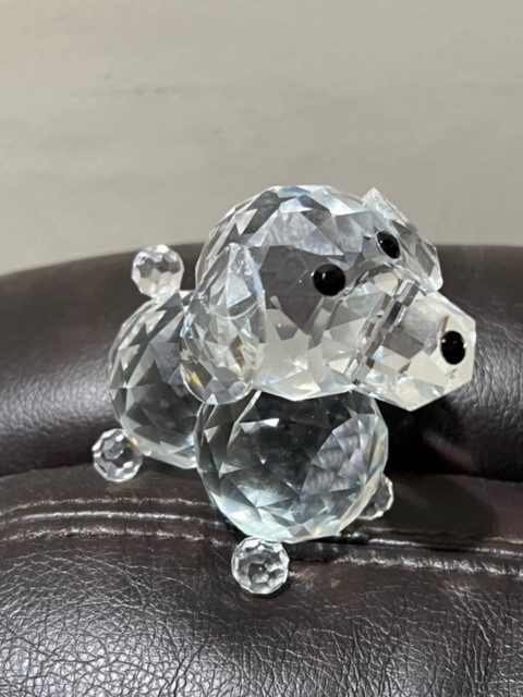 Clear Faceted Cut Glass Crystal Poodle Dog Figurine Black Eyes & Nose GIFT Idea