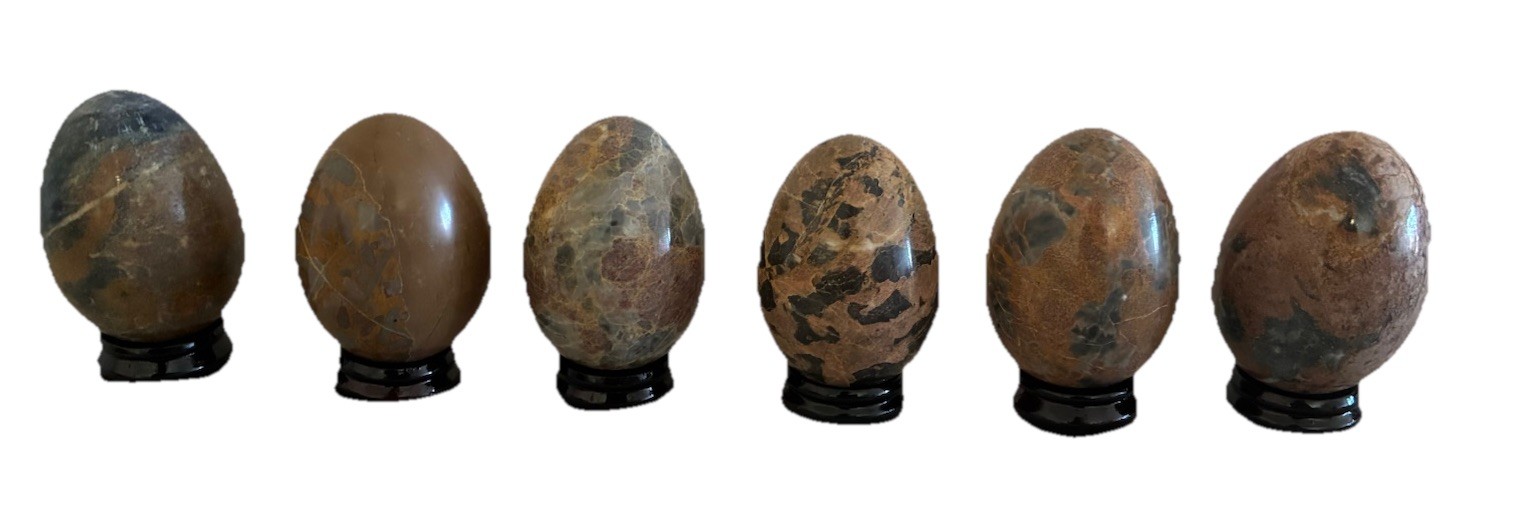 Eggs Marble Neutral Tones Multi Colored With Stands 2.75” (6) Easter Decor NEW