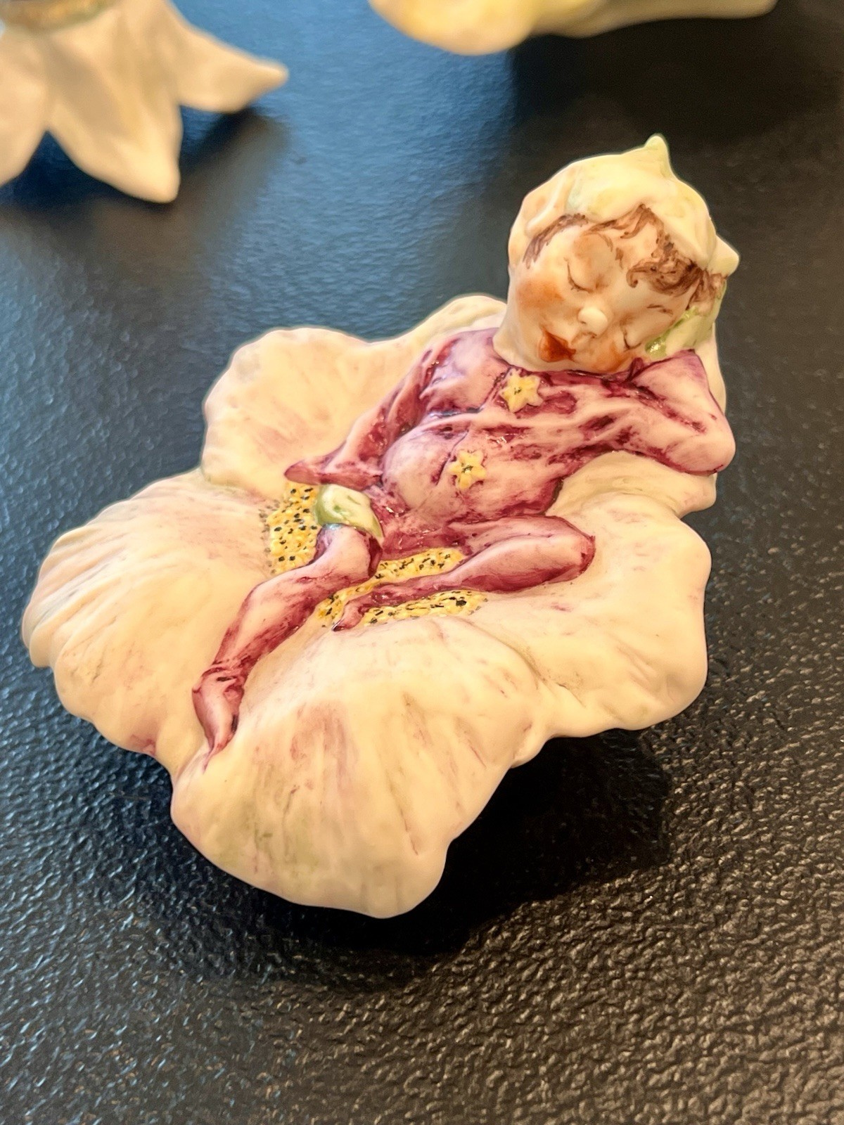 Rare Vintage Royal Crest China Pixie Elf Flower Figurine Wanda Baldwin 1940s
