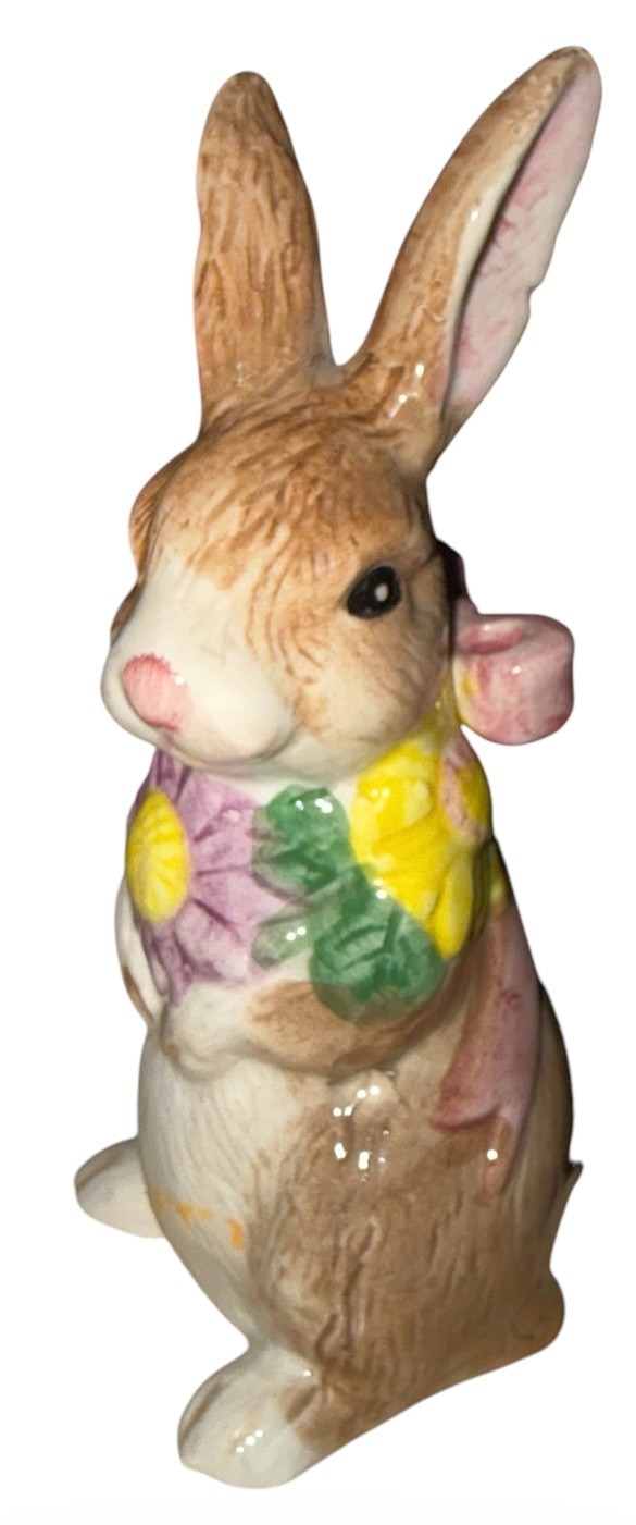 Vintage Floral Hand Painted Hare Bunny Rabbit Figurine 5-1/4″ Tall X 2.5″ Wide