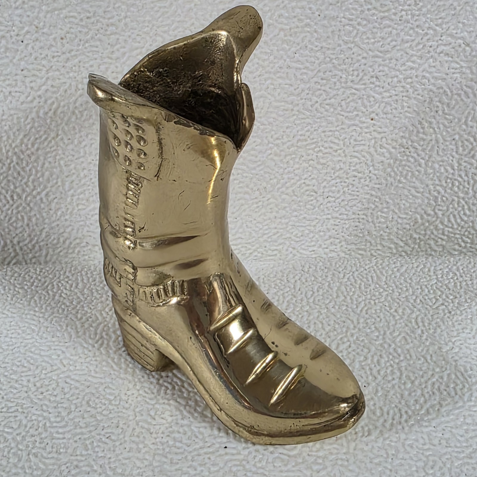 Brass Boot Figurine Shiny Gold Color Flared at Top Made In India 2.75″ H