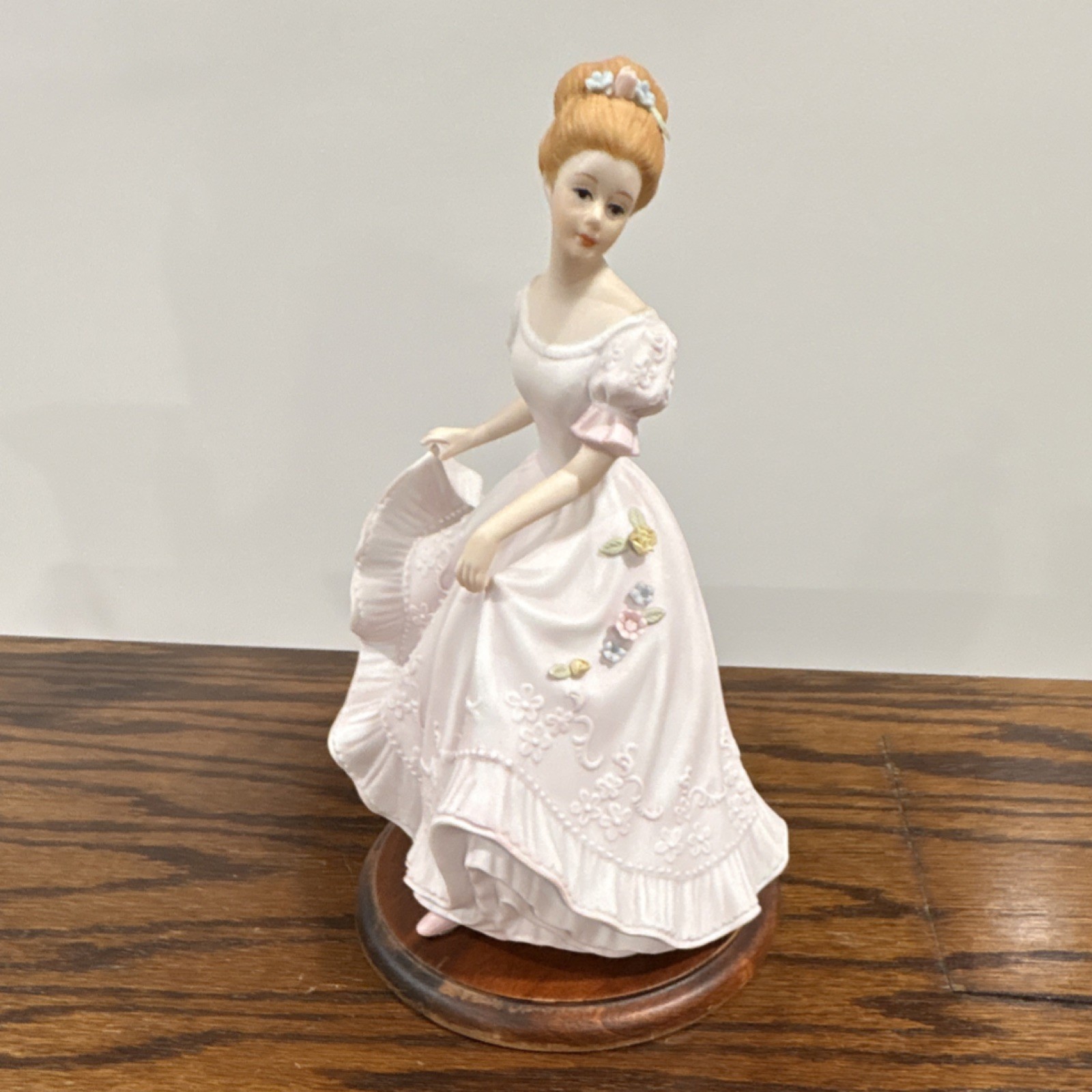 Porcelain Home Interior Woman Figurine Floral Pink Dress Matte Finish Decorative