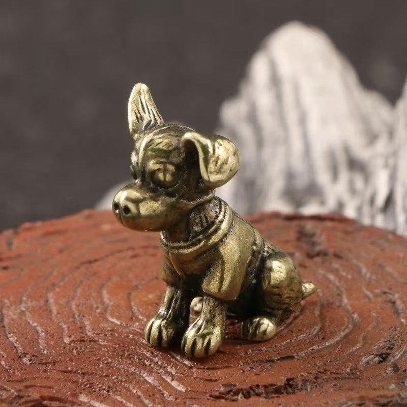 1pc Solid Brass Small Dog Figurine, Vintage Collectible Desk Decor +?