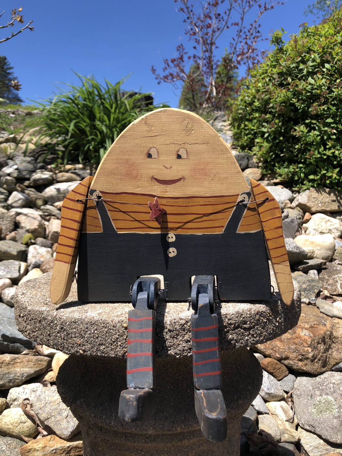 Vintage Humpty Dumpty Signed Wood Jointed Hand Panted Shelf Sitter Folk Figurine