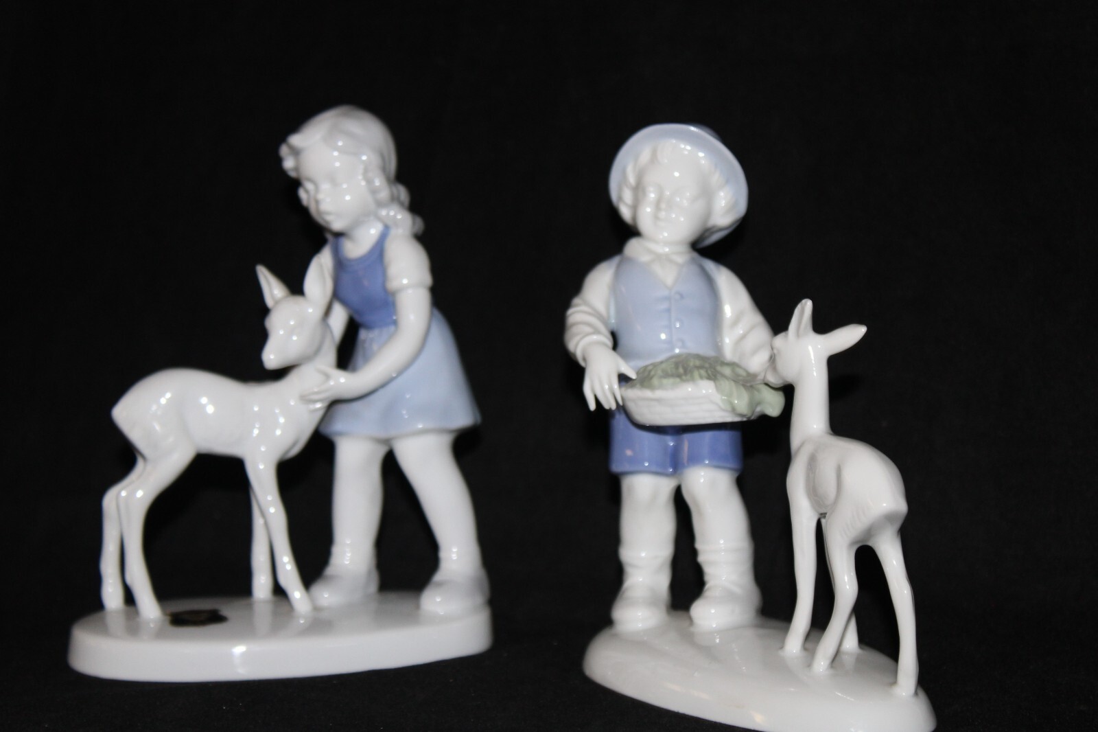 Vintage Gerold Porcelain Boy and Girl With Fawn Baby Deer Bavaria Germany