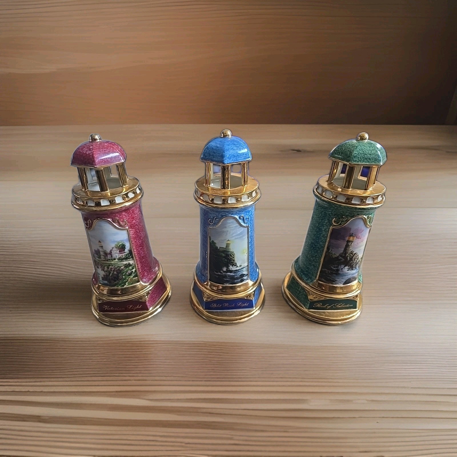 Lot of 3 Thomas Kinkade Painter of Light Lighthouse Lamps Untested