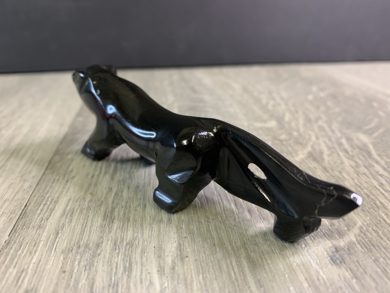Vintage Hand Carved Black Onyx Marble Jaguar Panther 4.25 in Figurine
