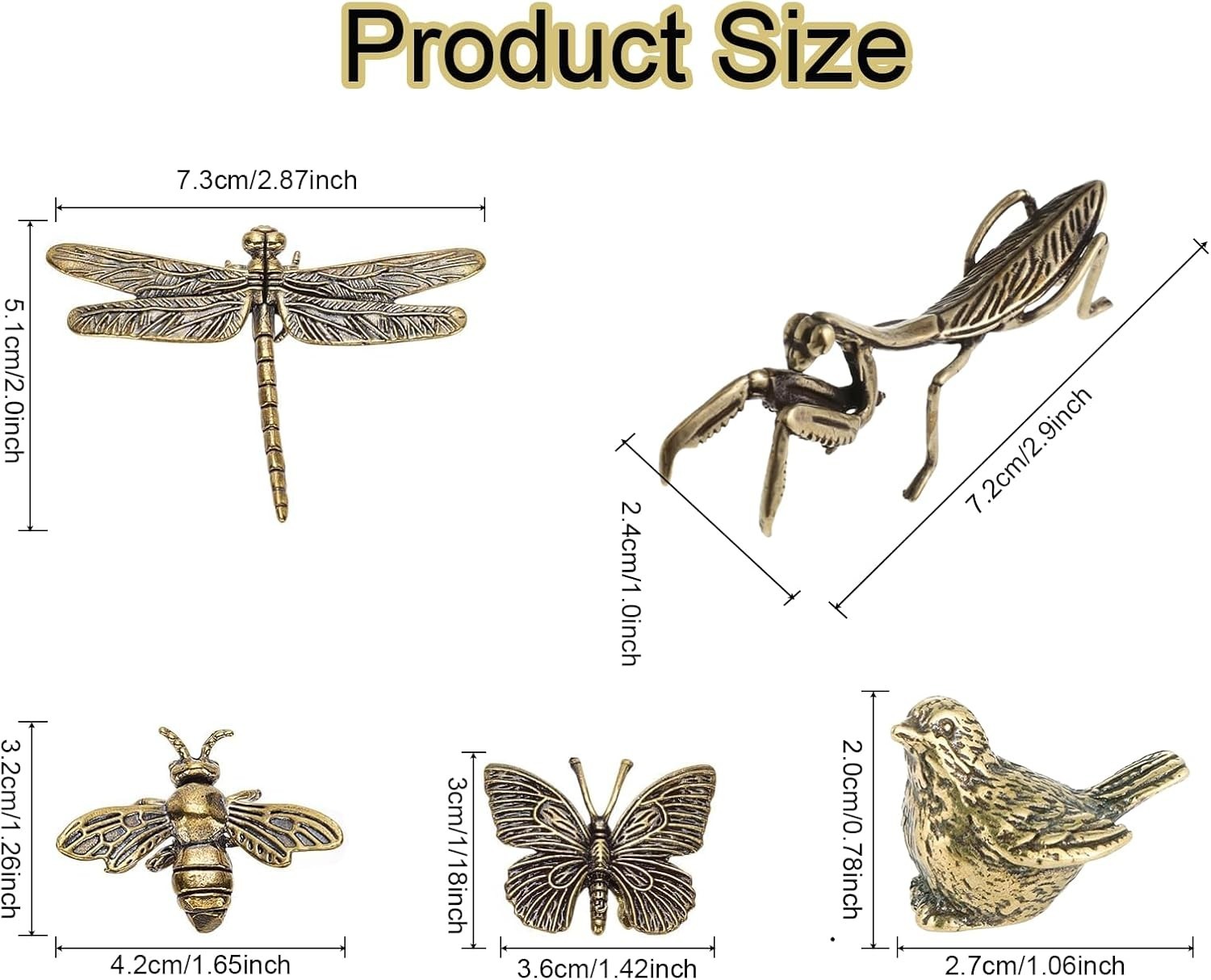 5 PCS Brass Animal Insects Figurines Statue – Ornament Solid Copper, Butterfly,