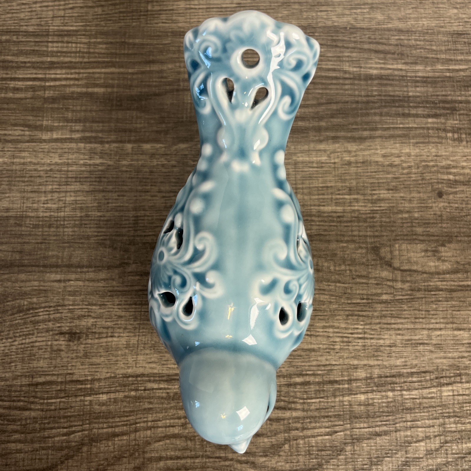 Ceramic Paisley Bird Blue Finch Figurine Cutouts Pottery Home Cottage Farm Decor