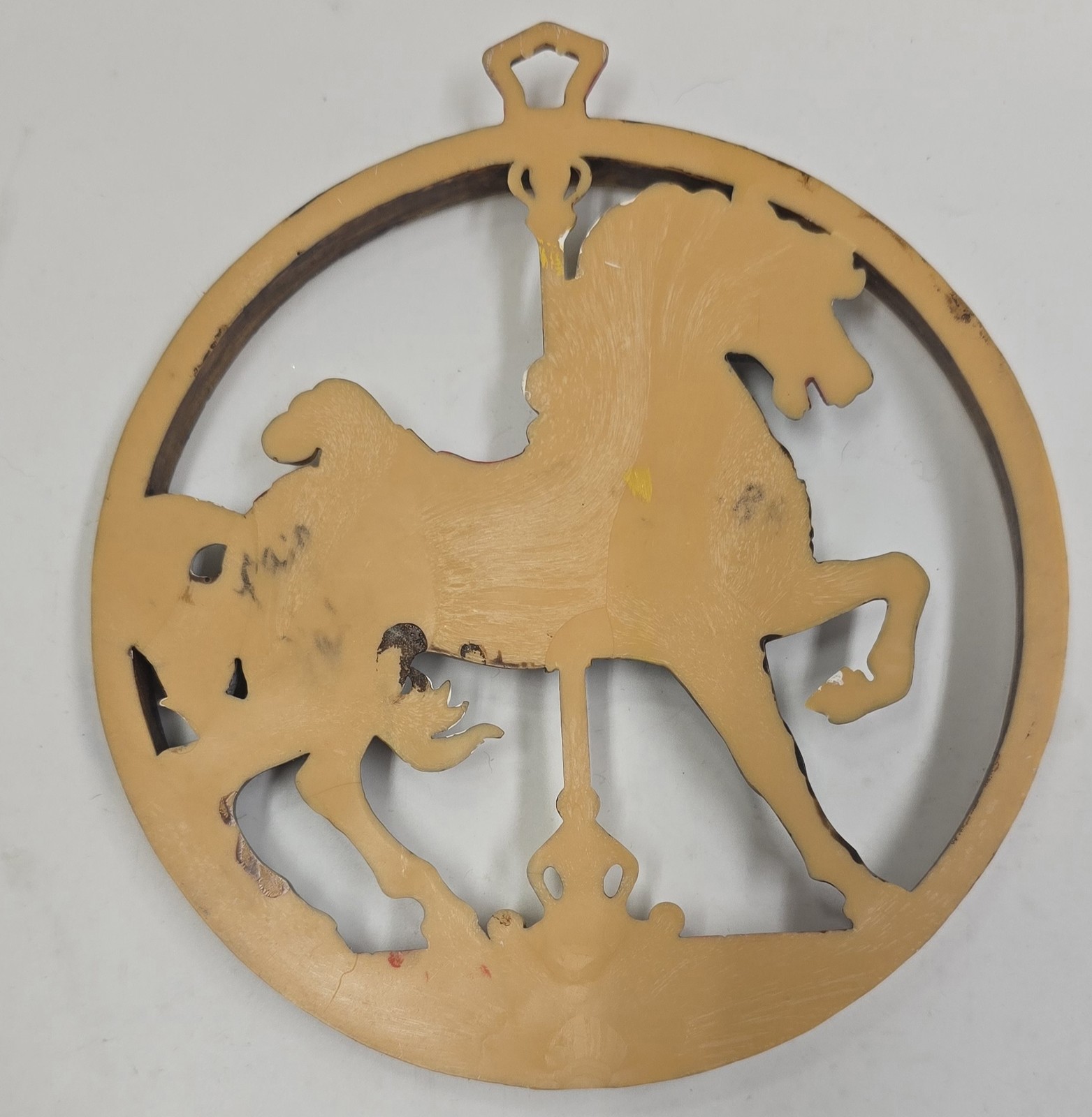 Vintage Style Carousel Horse Wall Hanging Plaque Figurine Round Wooden Frame