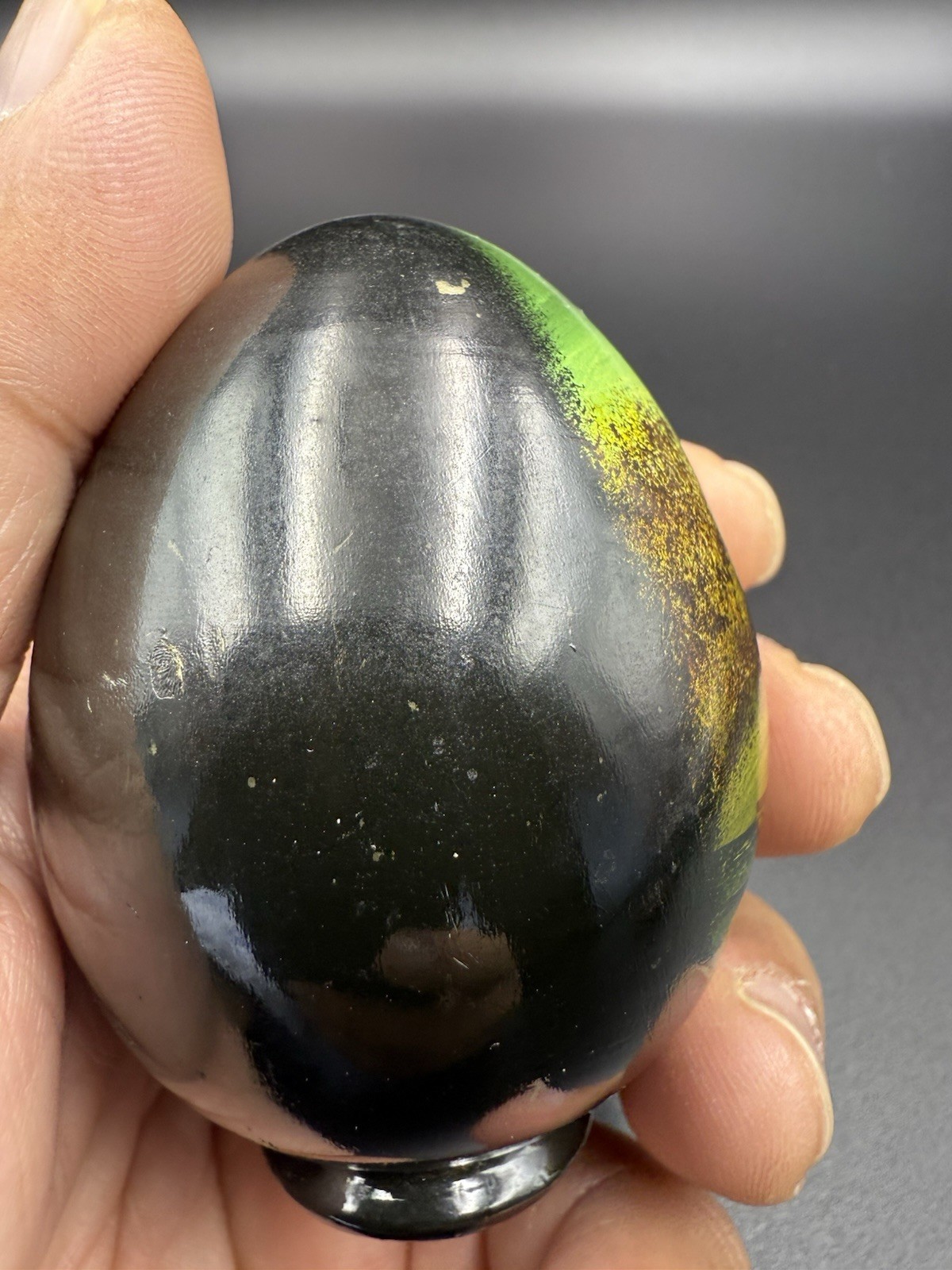 🟢 Vintage Russian Hand-Painted Wooden Egg – Signed Landscape Church Scene