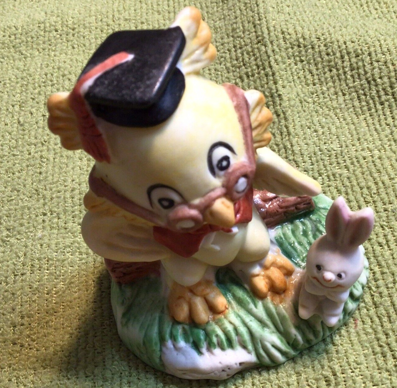 Vintage WISE OLD Owl Figurine with rabbit UCGC Midcentury Modern