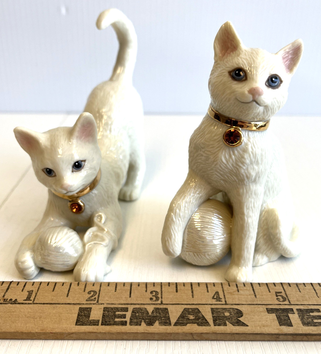 Lenox Topaz Birthstone Birthday Kitty Cat Figurine & Happy New Year Cat