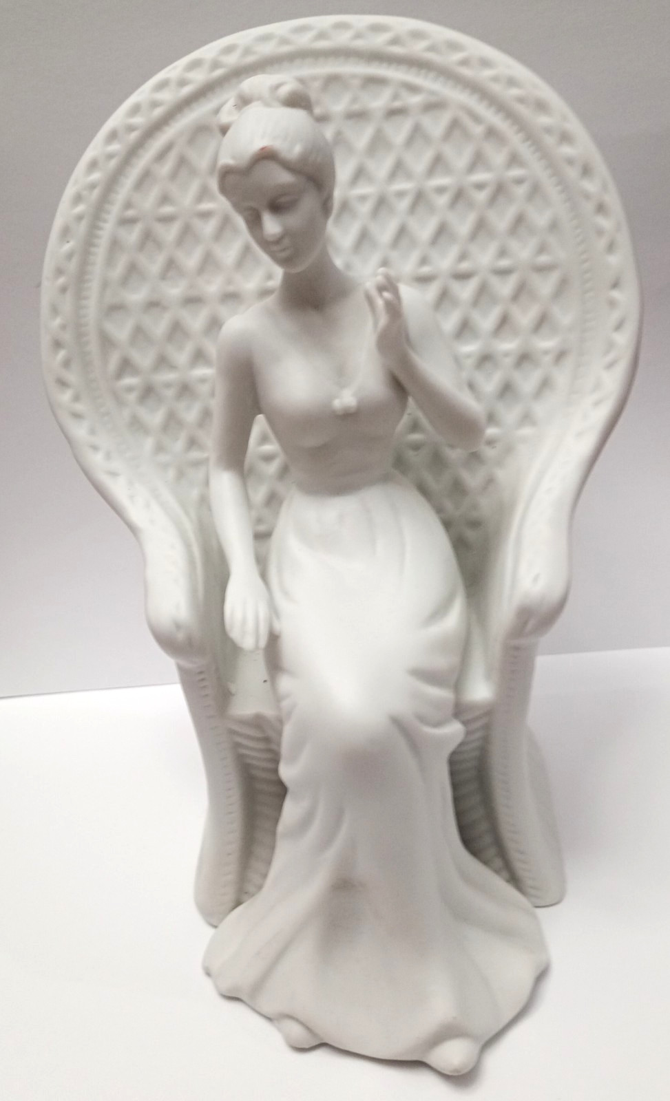 NEW VINTAGE ART DECO SEATED LADY BISQUE 8” PORCELAIN FIGURINE VICTORIAN CHAIR