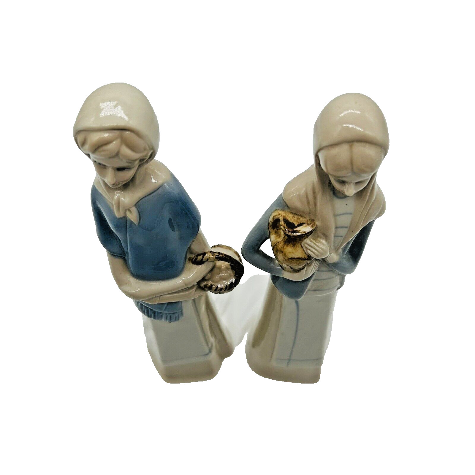 Vintage Imcor Porcelain Figurines Pair Peasant Women 10″ Tall 1950s Japan