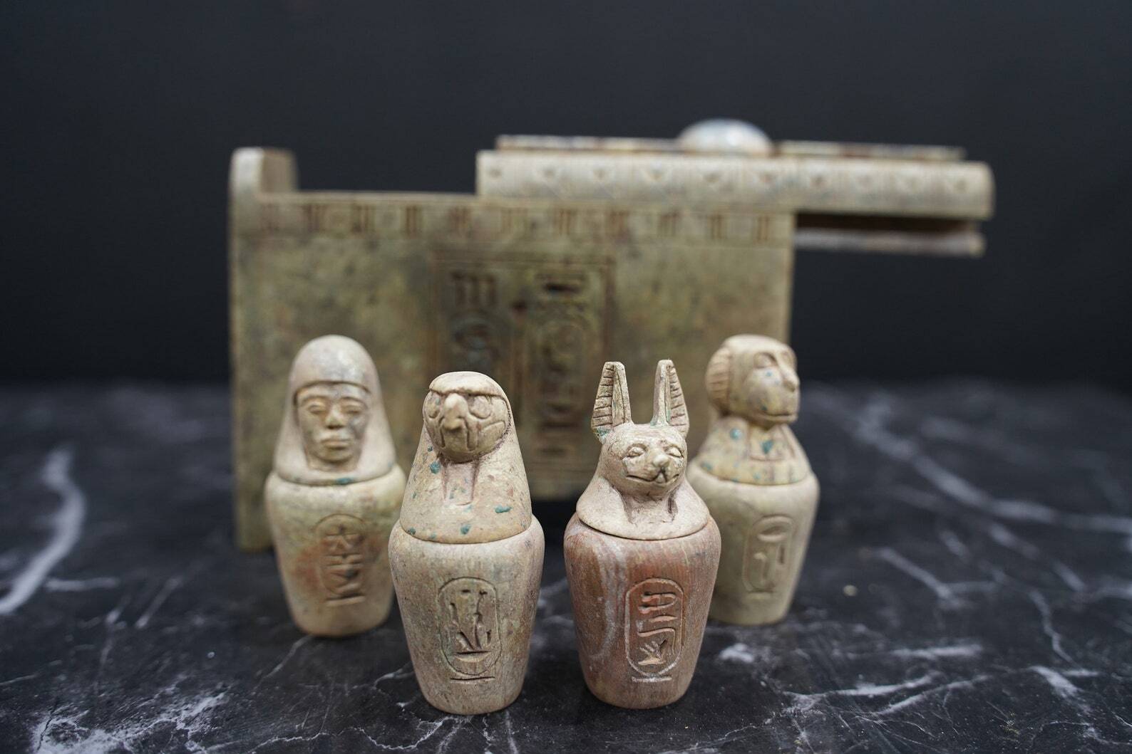 Marvelous Four Replica Canopic jars With a box Tomb with the amazing decoration