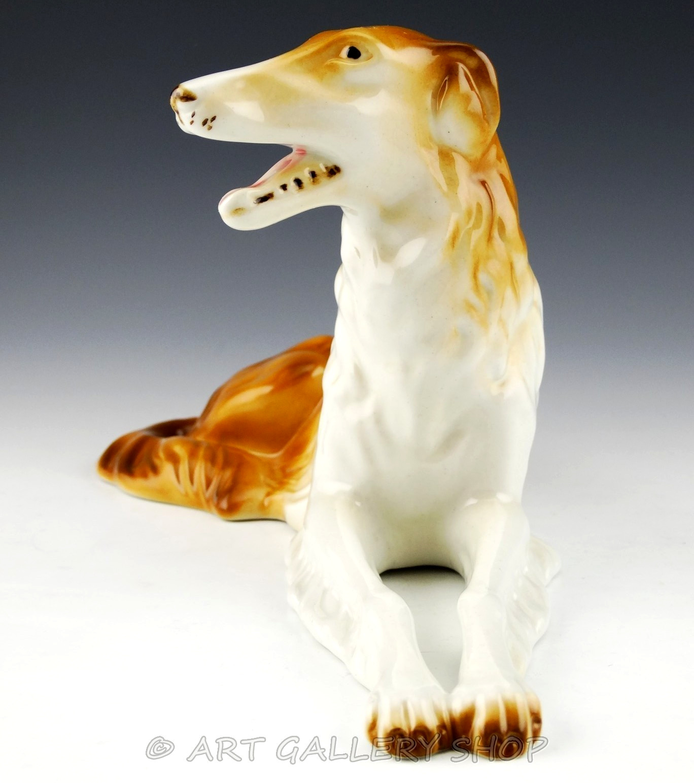 Royal Dux Bohemia Large Figurine 12.25″ LONG PORCELAIN BORZOI DOG WOLFHOUND Mint