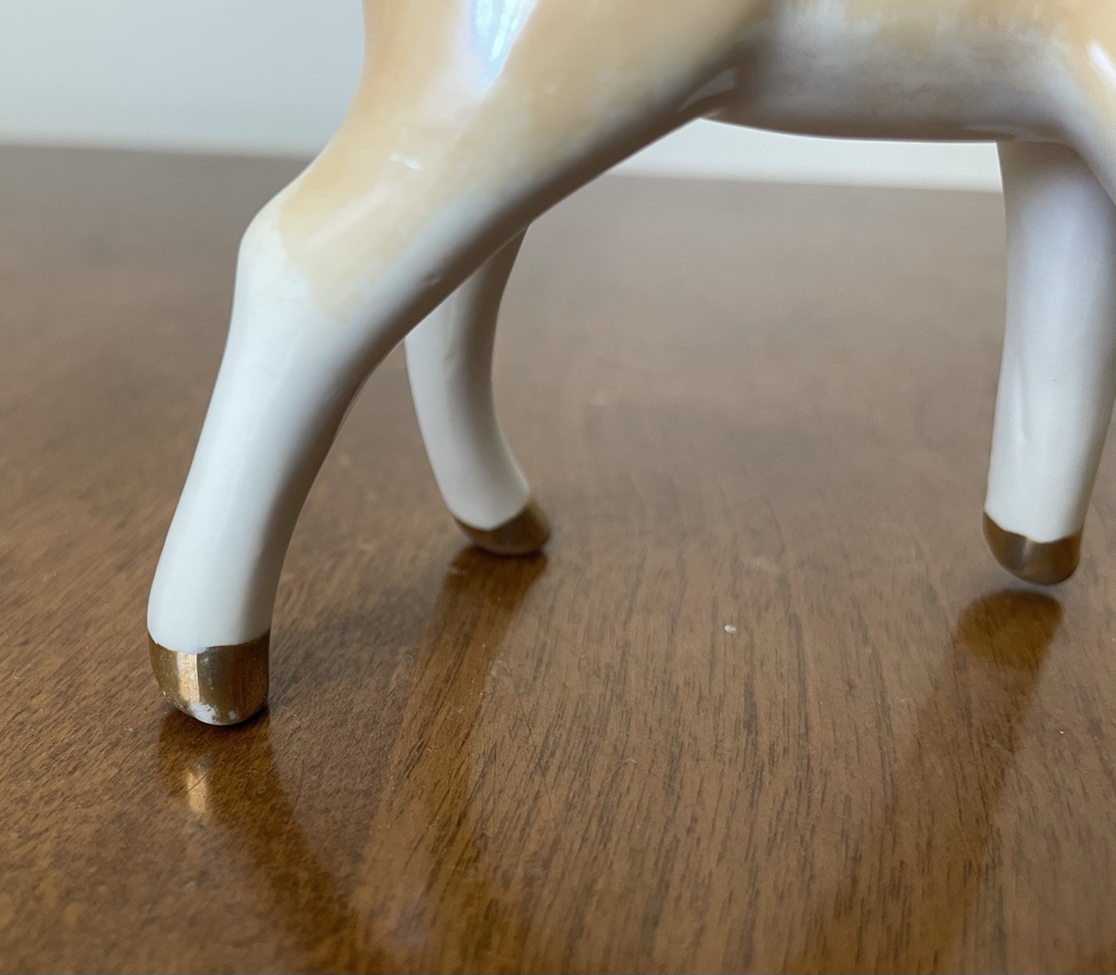 Vintage 1950s Lustreware Fawn Porcelain Cute Kitsch Baby Deer Figurine Gold Feet