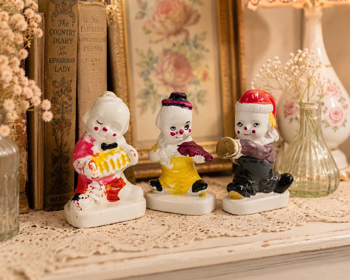 Vintage Japan Ceramic Figurines Band Set 3 Musical Kids Kitsch Decor