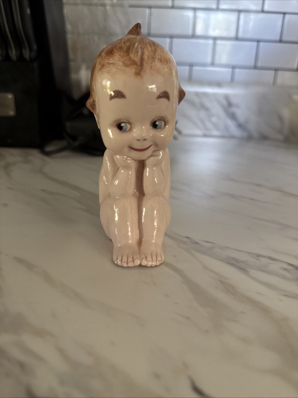 Unique Vintage Chalkware Kewpie Sitting Girl Figurine 6″ Tall