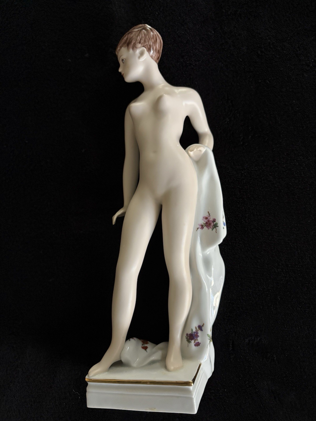 Vintage Royal Dux Czech Porcelain Cernoch Nude Standing Woman w/Drape Figurine