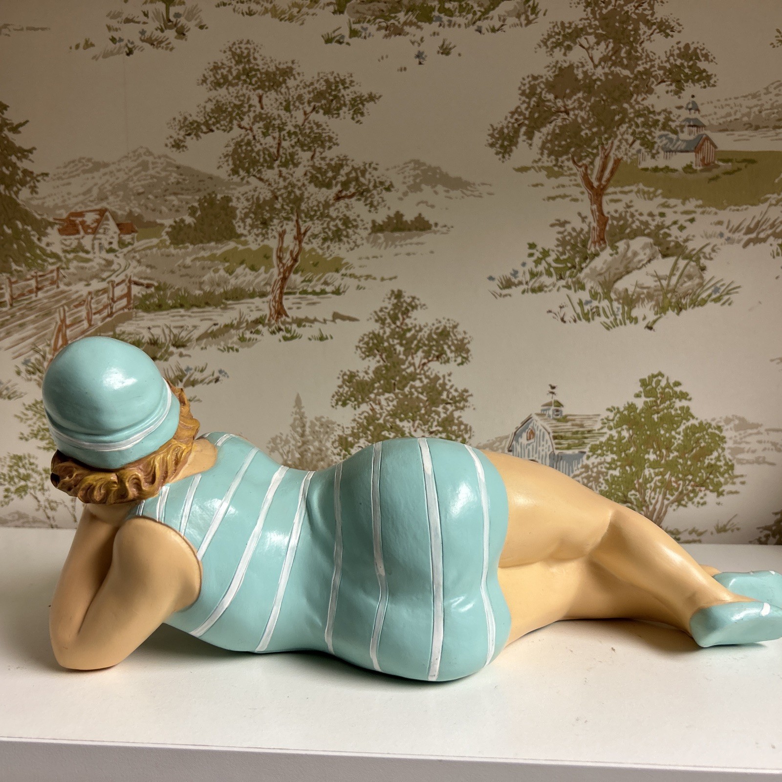 Figurine 14” Long “Bathing Beauty” Retro Swimsuit Curvy Robust Plump Lady